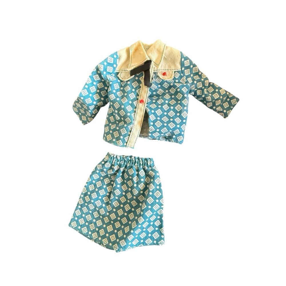 Vintage MOD Barbie Doll 1974 Best Buy #7750 Blue Geometric Skirt Suit